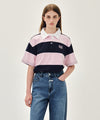 Marithé François Girbaud [S사이즈 7/10 예약발송] SMALL CLASSIC LOGO RUGBY STRIPE OVERSIZED COLLAR TEE pink