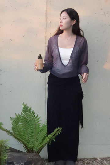 General Idea [Lupita Pick] WOMAN Easy Banding Maxi Skirt [BLACK]