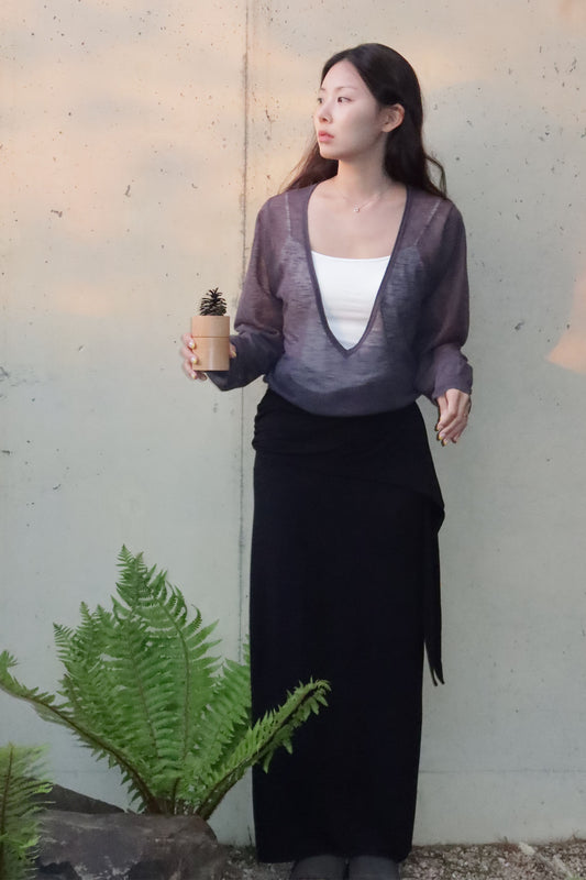 General Idea [Lupita Pick] WOMAN Easy Banding Maxi Skirt [BLACK]