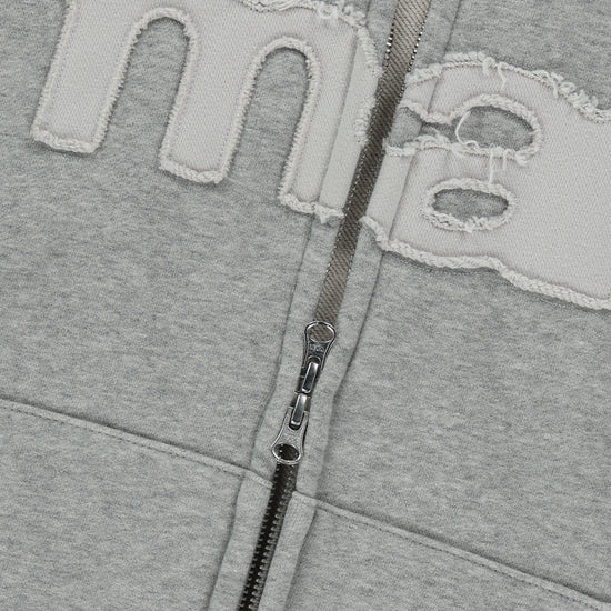 Mahagrid mah CUT OFF APPLIQUE ZIP-UP HOODIE