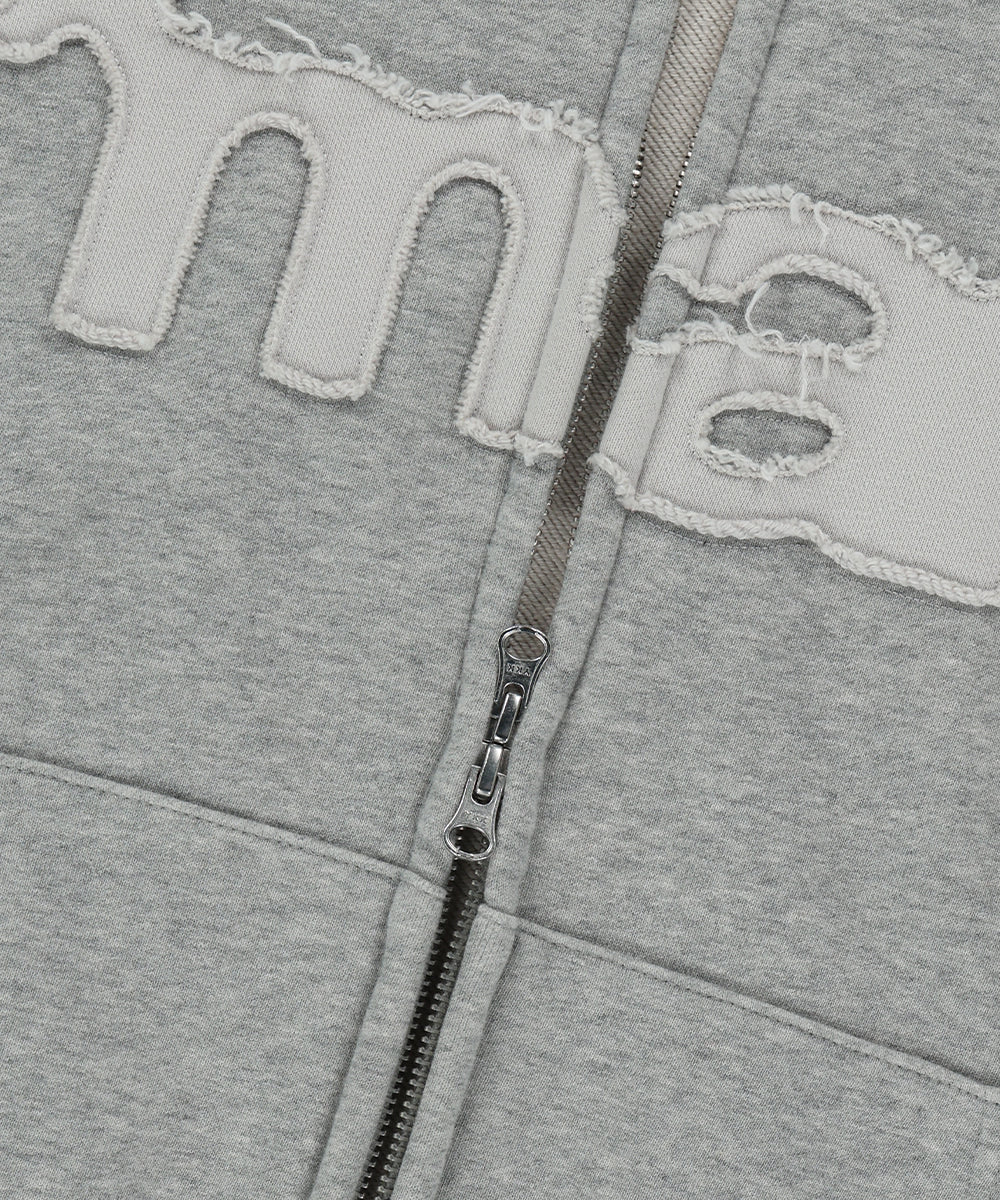 Mahagrid mah CUT OFF APPLIQUE ZIP-UP HOODIE