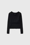 General Idea WOMAN Boatneck Cardigan Sleeveless Set [BLACK]