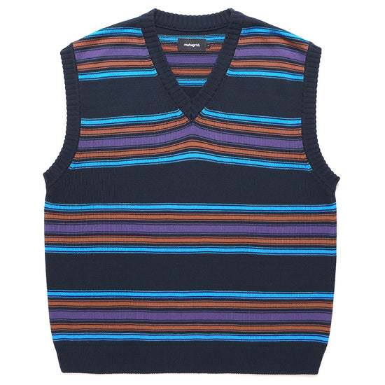 Mahagrid Striped Knit Vest Navy