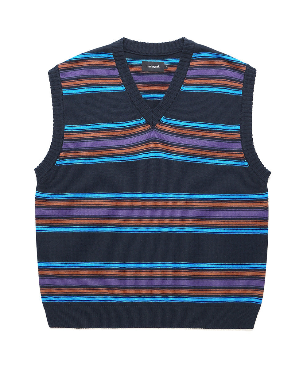 Mahagrid Striped Knit Vest Navy