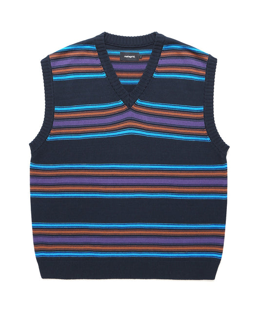 Mahagrid Striped Knit Vest Navy