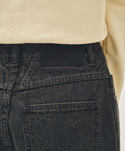 Marithé François Girbaud Women's High Straight Stripe Denim Pants Black
