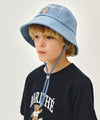 Marithé François Girbaud Kids Bear Embroidery Round Bucket Hat Light Blue