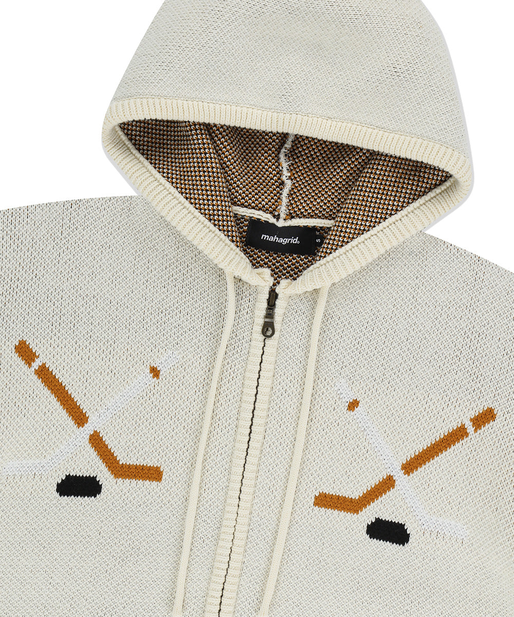 Mahagrid Hockey Knit Zip-Up Hoodie