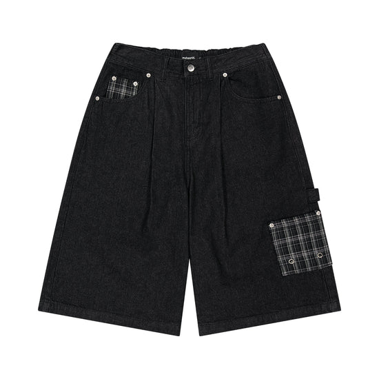 Mahagrid Bermuda Check Pocket Denim Shorts [Black]