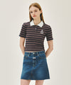 Marithé François Girbaud W STRIPE SLIM CROP COLLAR TEE