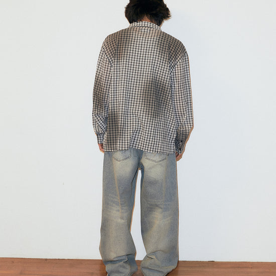Mahagrid SPRAY DYEING CHECK CROP SHIRT