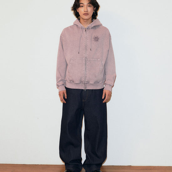 Mahagrid Washed Solar Applique Zip Up Hoodie