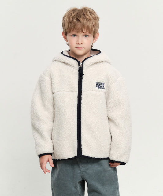 Marithé François Girbaud Kids Classic Logo Fleece Hoodie Zip-Up Ivory