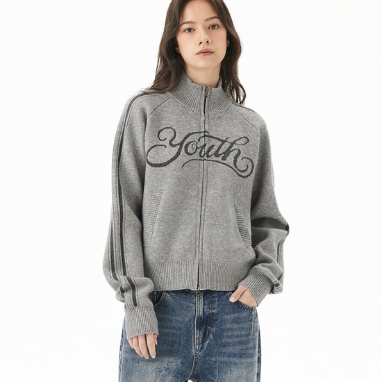 Mahagrid Youth Zip Up Cardigan [Grey]