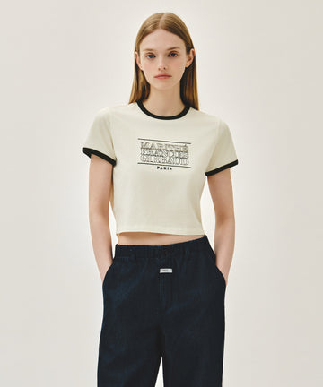 Marithé François Girbaud W CLASSIC LOGO APPLIQUE RINGER CROP TEE ivory