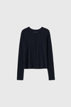 General Idea WOMAN Airy Round Neck Pin Tuck T-Shirt [NAVY]