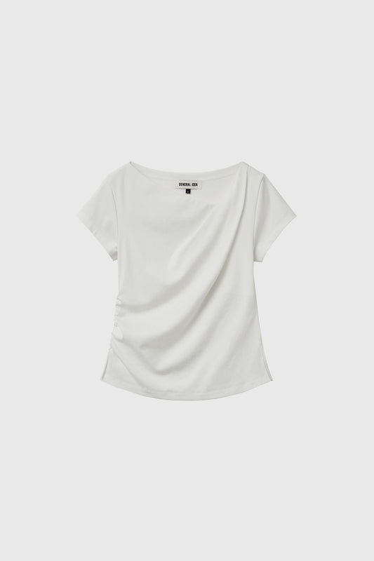 General Idea [Kippu Pick] Woman Drape Shirring Short Sleeve T-Shirt [Off White]