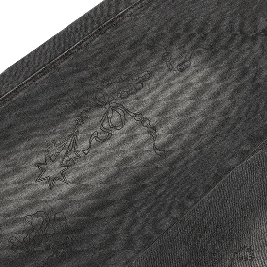 Nice Ghost Club Doodle Graphic Wide Jeans