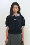 General Idea Woman Shirt Collar Cotton Piqué Half Knit [NAVY]