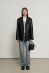 General Idea WOMAN Oversized Faux Leather Single Breasted Jacket [BLACK]