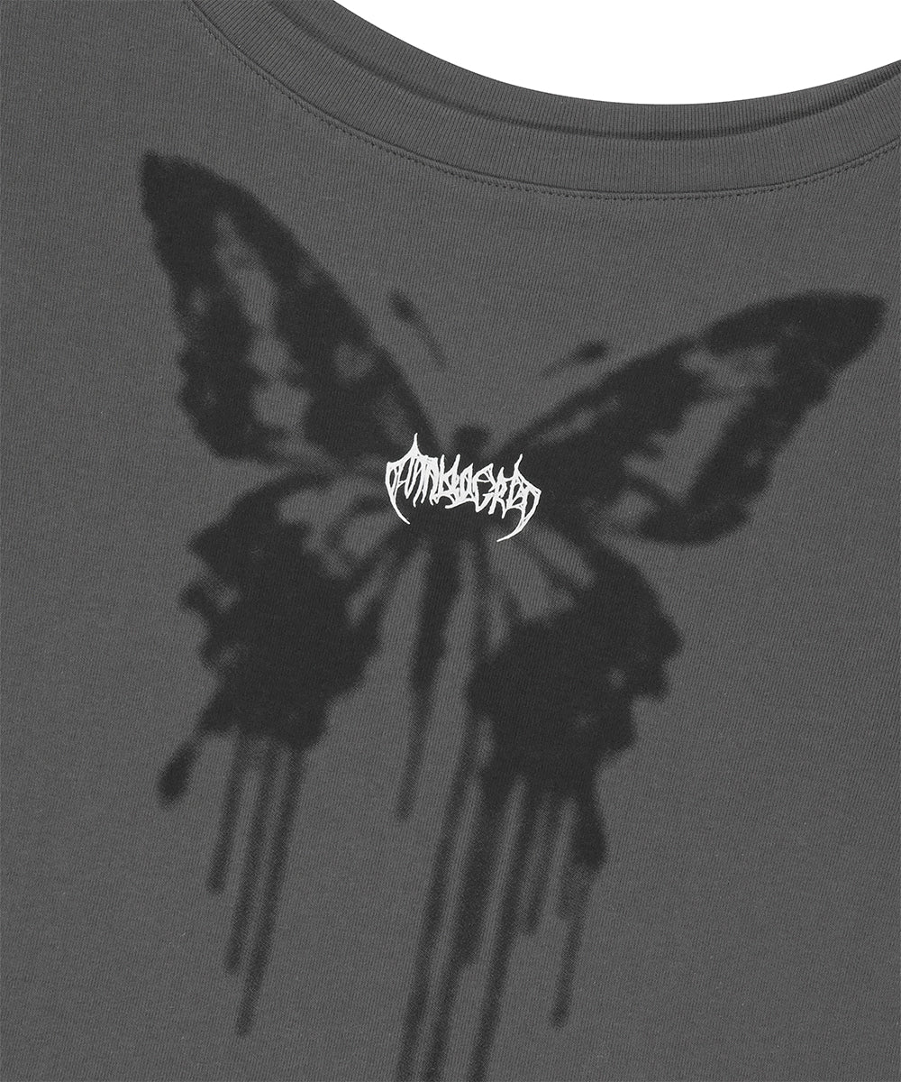 Mahagrid Butterfly Goth Wide Neck Crop Tee