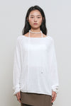 General Idea WOMAN Sheer Boucle Boat Neck Pullover [WHITE]
