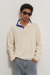 General Idea [XXL Exclusive] Unisex Colour-Block Collar Henry Neck Knit [Ivory]