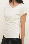 General Idea [Kippu Pick] Woman Drape Shirring Short Sleeve T-Shirt [Off White]
