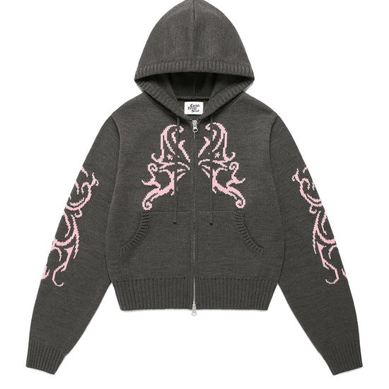 Cavish Women's Butterfly Knit Zip Up Hoodie
