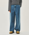 Marithé François Girbaud New M Low-Waist Tuck Wide Denim Pants Blue