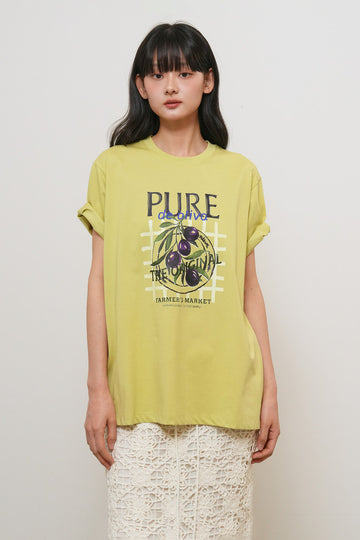 General Idea WOMAN Food Market Artwork Short Sleeve T-Shirt [OLIVE]