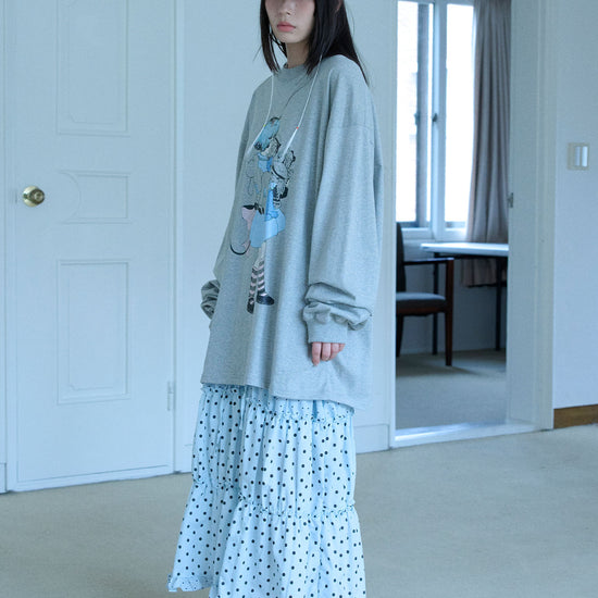 Nice Ghost Club Little Devil Girl Big Big Long Sleeve Tee [Grey]