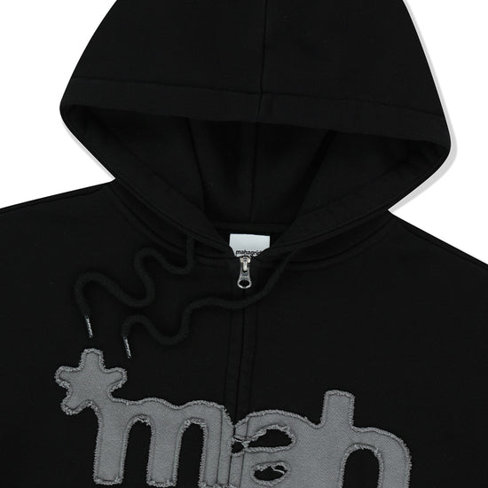Mahagrid mah CUT OFF APPLIQUE ZIP-UP HOODIE