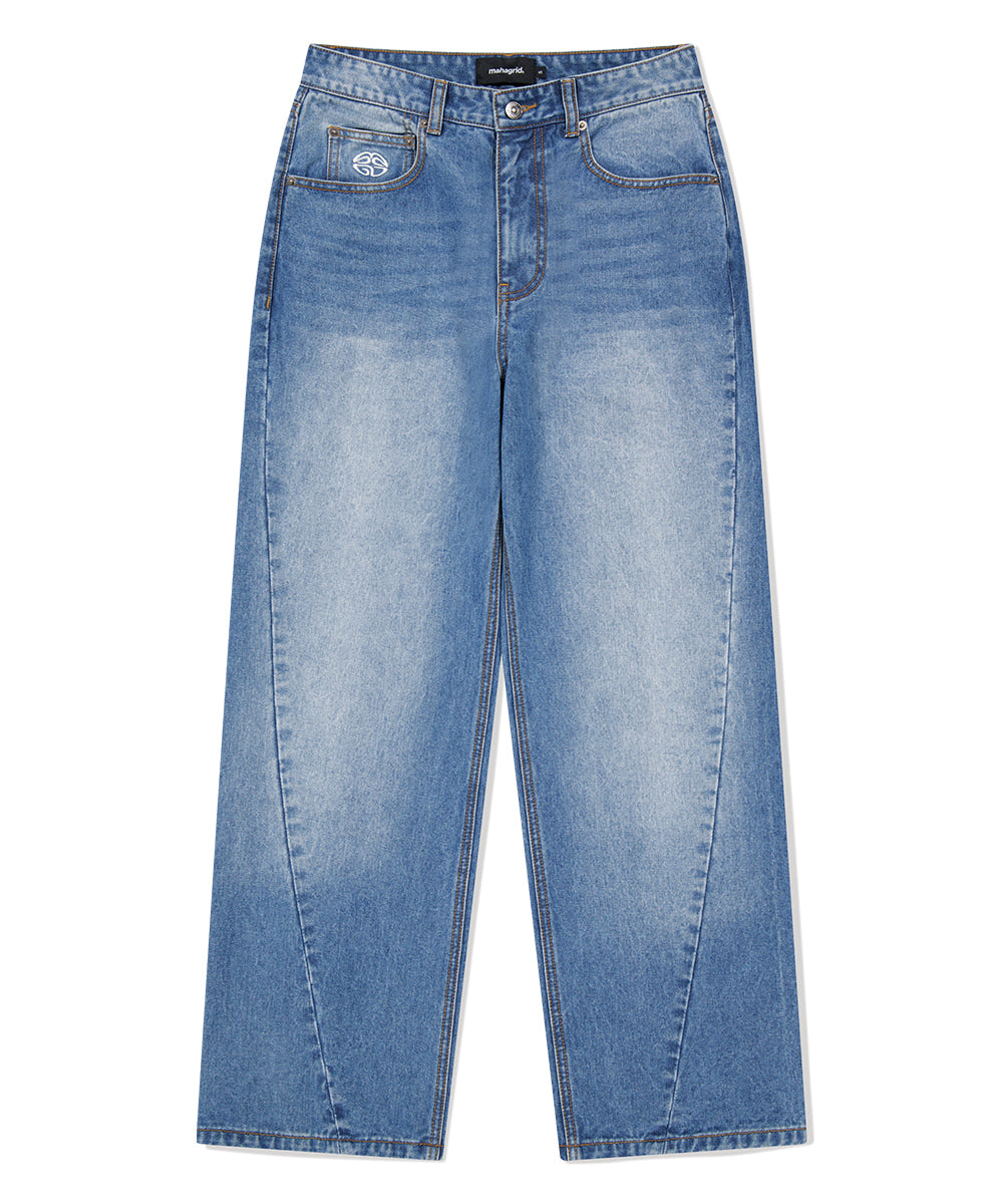 Mahagrid Back Logo Washed Denim Pants [Blue]