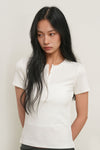 General Idea WOMAN Punching Ribbed Henley Neck T-Shirt
