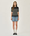 Marithé François Girbaud W RUFFLE POINT STRIPE HALF KNIT PULLOVER black