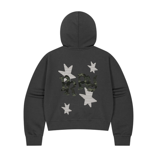 Mahagrid PRAY APPLIQUE CROP ZIP UP HOODIE