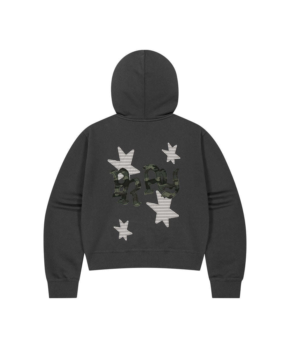 Mahagrid PRAY APPLIQUE CROP ZIP UP HOODIE