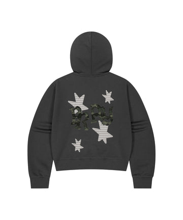 Mahagrid PRAY APPLIQUE CROP ZIP UP HOODIE