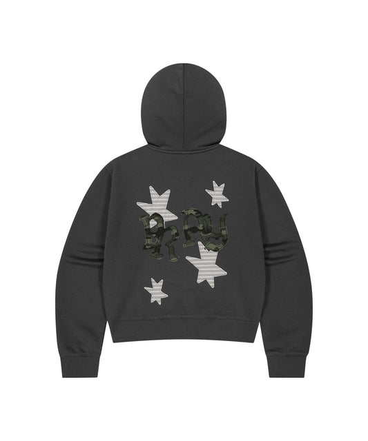 Mahagrid PRAY APPLIQUE CROP ZIP UP HOODIE