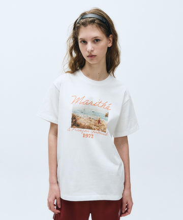 Marithé François Girbaud Summer Beach Collage Graphic Half Tee White