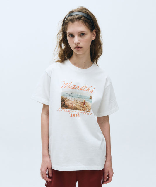 Marithé François Girbaud Summer Beach Collage Graphic Half Tee White