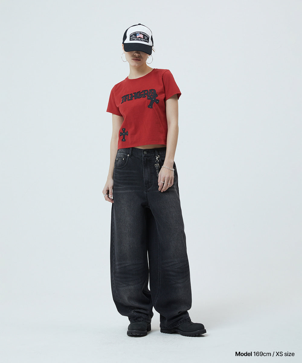 Mahagrid Gothic Applique Crop Tee