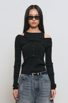 General Idea WOMAN Boatneck Cardigan Sleeveless Set [BLACK]