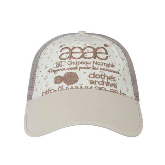 AEAE Scheduled for Shipment on 6/2 Web Logo Flower Mesh Cap in White/Beige