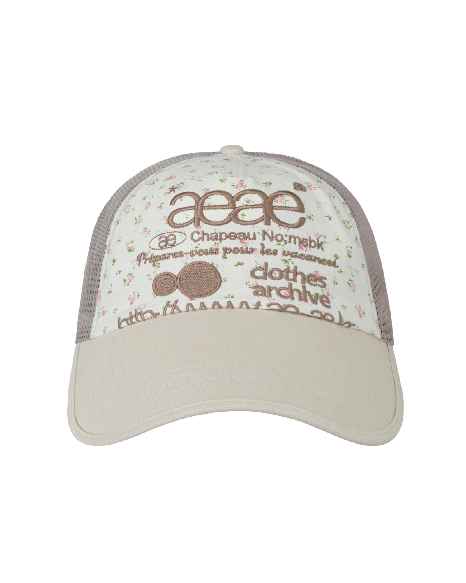 AEAE Scheduled for Shipment on 6/2 Web Logo Flower Mesh Cap in White/Beige
