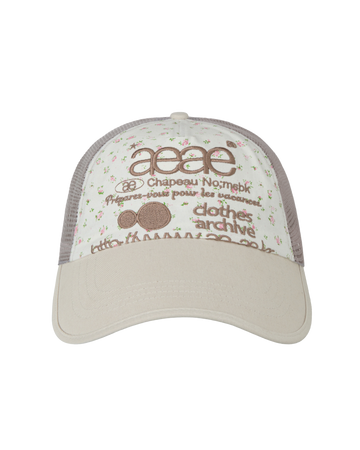 AEAE Scheduled for Shipment on 6/2 Web Logo Flower Mesh Cap in White/Beige