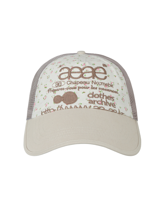 AEAE Scheduled for Shipment on 6/2 Web Logo Flower Mesh Cap in White/Beige