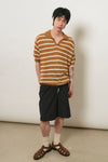 General Idea UNISEX One-Button Collar Stripe Half Knit