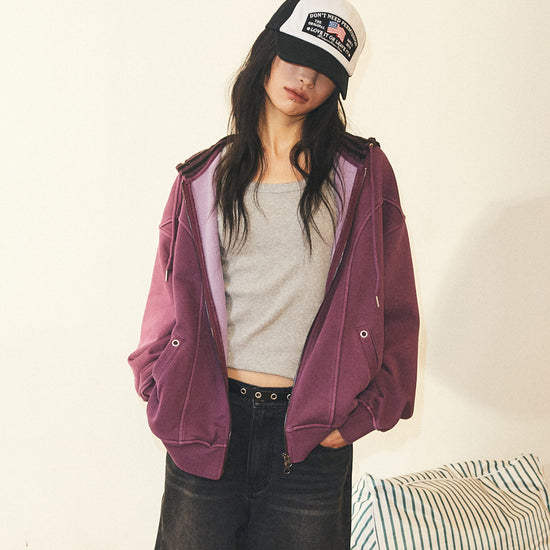 Mahagrid Pigment Stripe Mixed Zip Up Hoodie